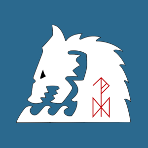 Heraldry of the Seawolves, A Wolf head with the red rune on its neck on a sea blue background