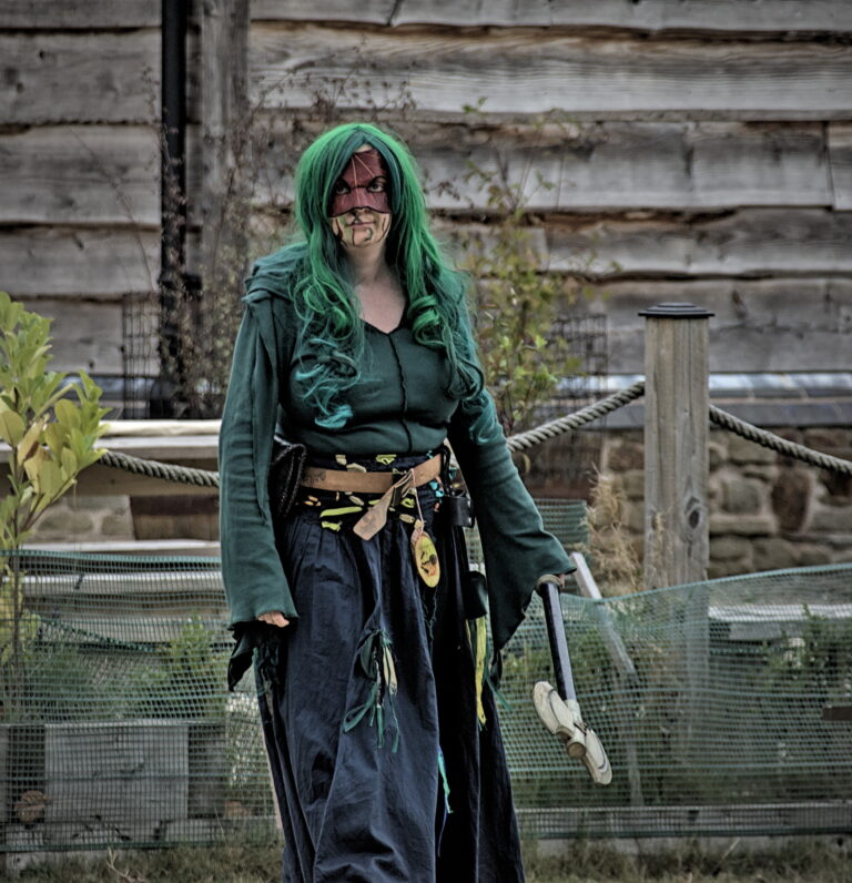 Woman in Fantasy Druid dress with a mask