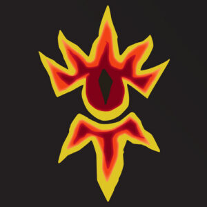 Faction symbol for The Morgothians. A black background with a stylised flaming eye.